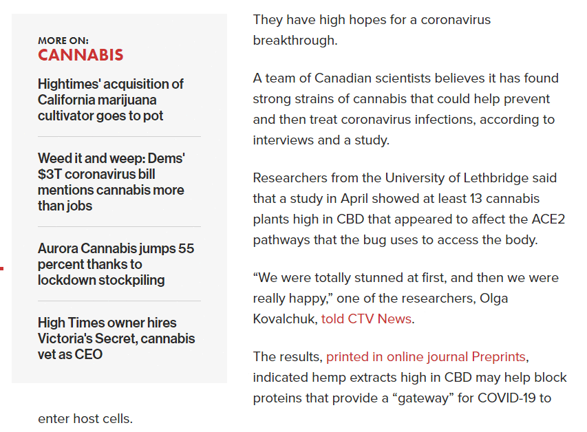 “大麻能防治新冠病毒”？分析人士：或因商业