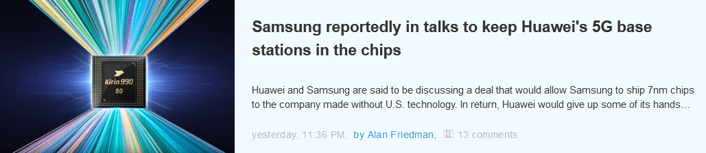 传三星正与华为商讨芯片代工，用手机市场份额