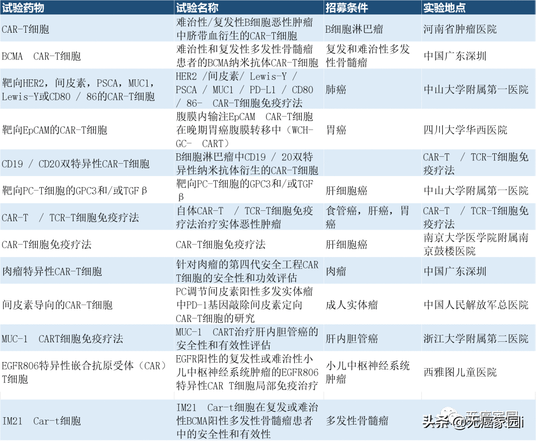 中国CAR-T试验遍地开花，全面出击血液肿瘤及实体